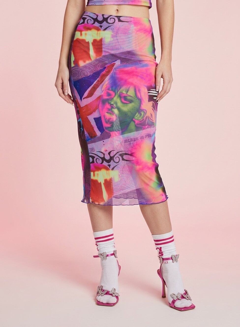 Elsie & Fred Size XS PLEASURE PRINT MESH MIDI SKIRT NWOT